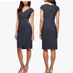 Alex Evenings Women's Short Slimming Cap Sleeve Dress with Surplice Neckline